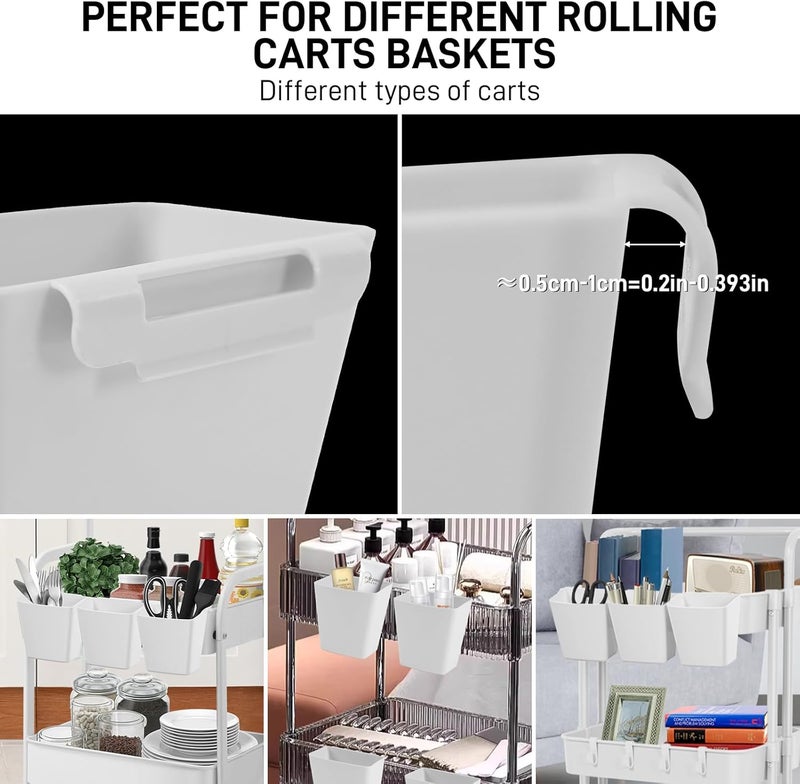 LEZIOA 5 Pack Hanging Cup Holders, Multipurpose Rolling Cart Accessories Utility Cart Accessories For Art Craft Supplies, Space Saving Hanging Storage Basket Pencil Holder Makeup Organizers (White) - Image 5
